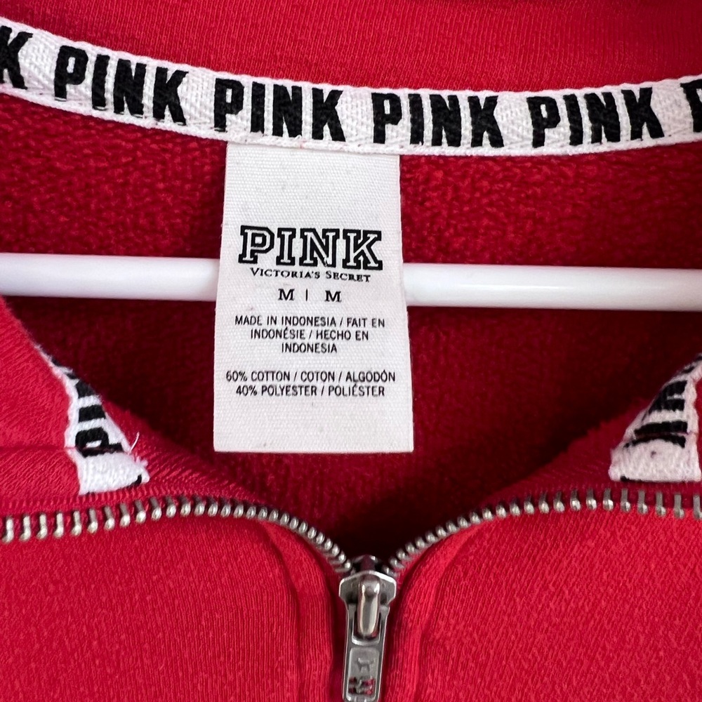 Victoria's Secret PINK Red Quarter Zip Sweatshirt Fleece Pullover Logo Medium - Picture 2 of 4
